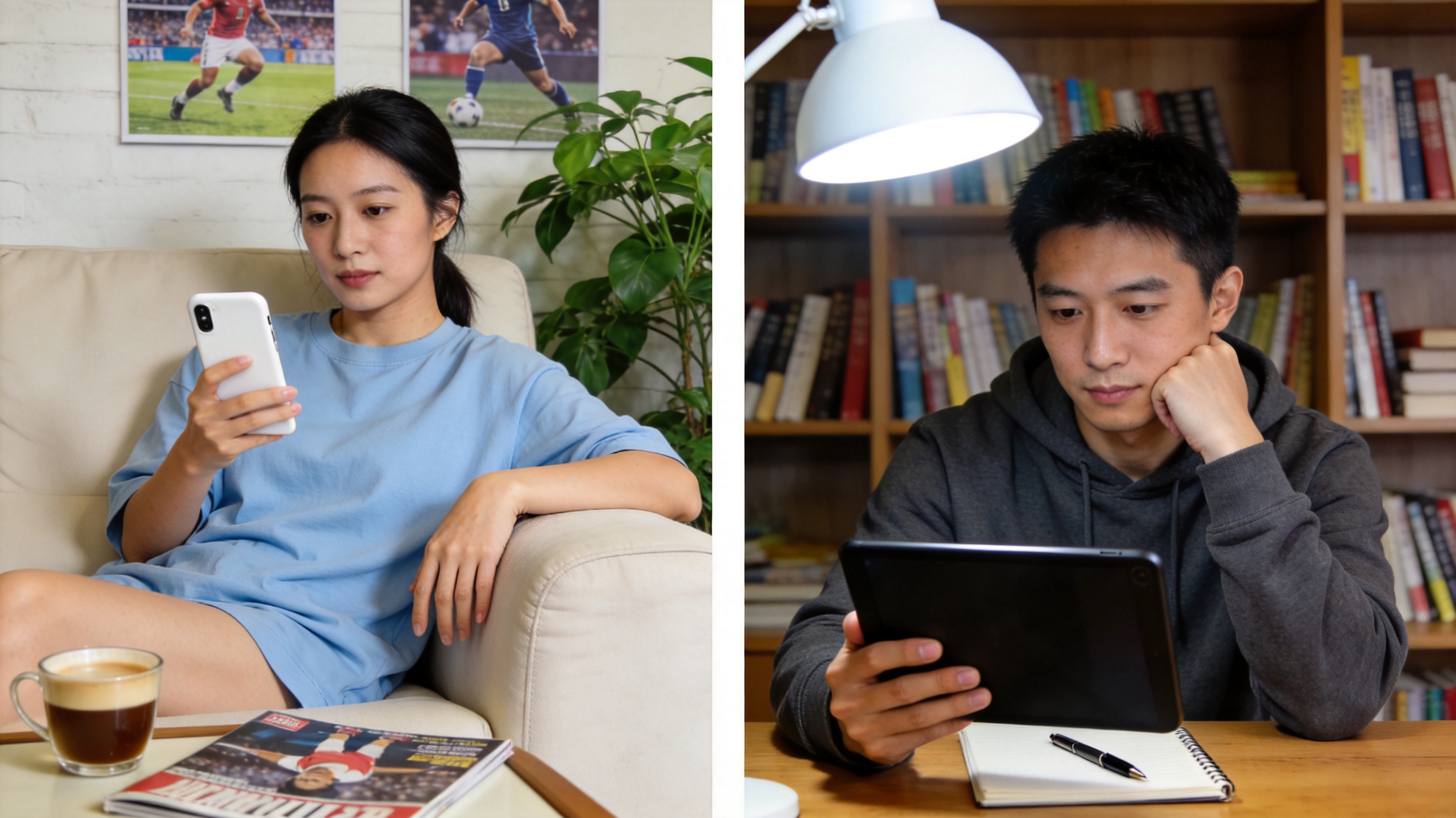 使用场景配图：观众在屏幕前阅读赛事解读内容
